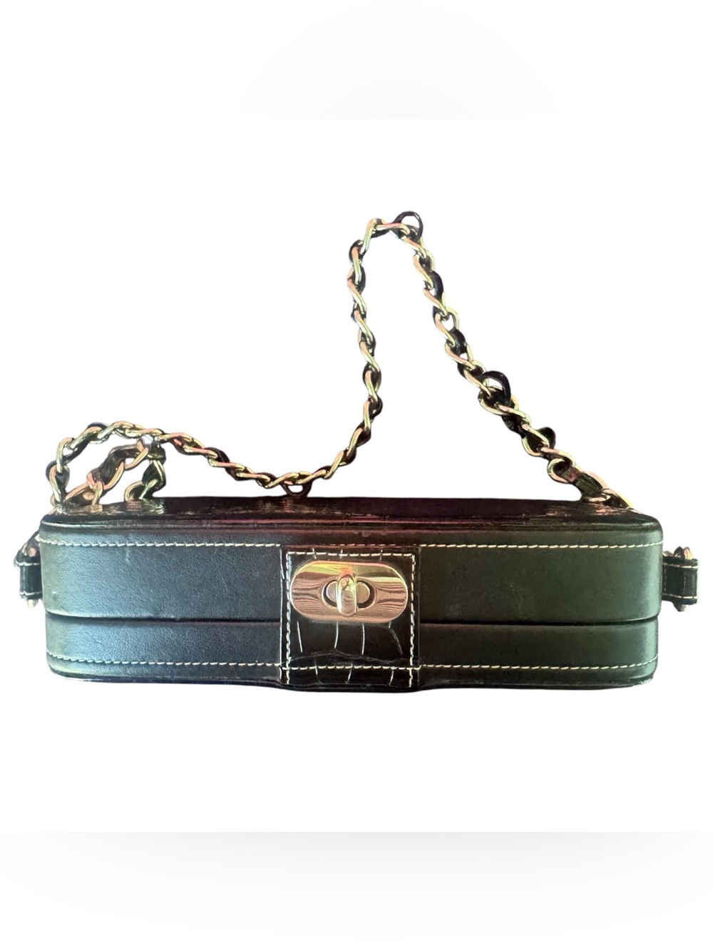 Jazzd Vintage 1999 Y2K Black Croc-Embossed Chain Handle Hard-Sided Clutch - Picture 2 of 5